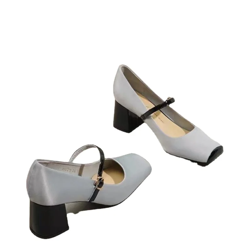 2025 NEW Spring Women Mary Jane Autumn Fashion Toe Shallow Ladies Elegant Dress Single Leather Shoes Square Heel Pump ac