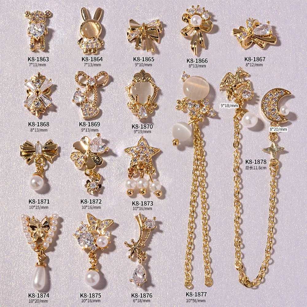 3D Bow Flower Crystal Pendant Chain Nail Art Decoration Metal Zircon Nail Art Jewelry Nail Accessories Charm Hand Tools W240829