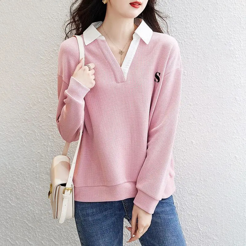 Womens Y2K Contrast Color Letter Embracery n Chic Casual Sweatshirts Spring and Autumn Trendy Streetwear Long Sleeve Loose Top 240827
