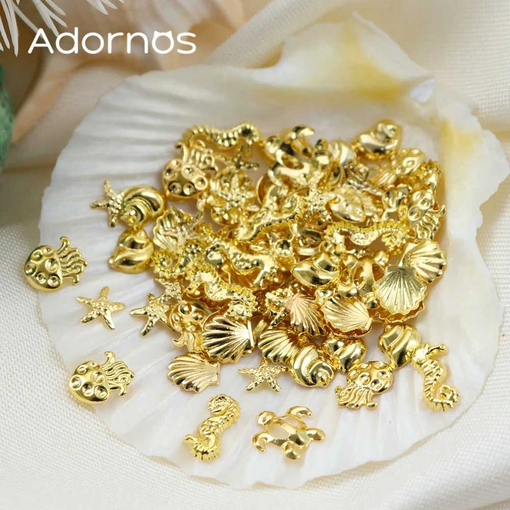 300 pieces/box of metal rivet accessories golden starfish conch screws charming summer ocean style nail art supplies and decorations W240829