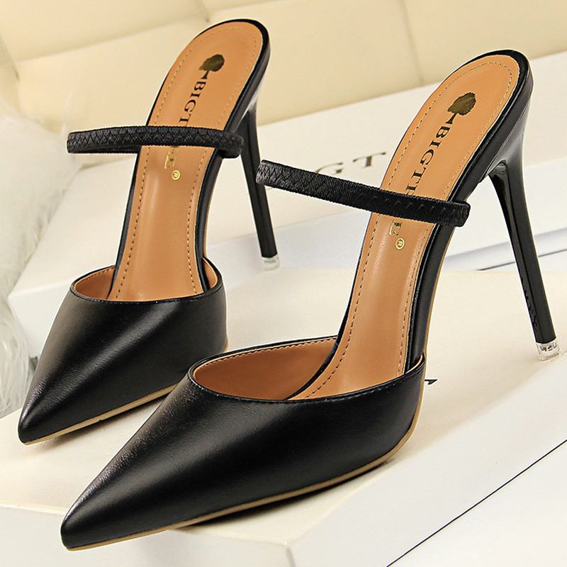 BIGTREE Women 2024 Summer High Heels Slippers Pu Heeled Sandals Stiletto Ladies Fashion Female Shoes Pumps