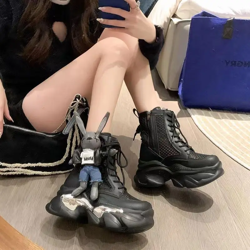 Lace-up Sneakers Booties Chunky Female Ankle Boots with Laces Sports Kawaii Short Shoes for Women Cute Footwear Platform Y2k
