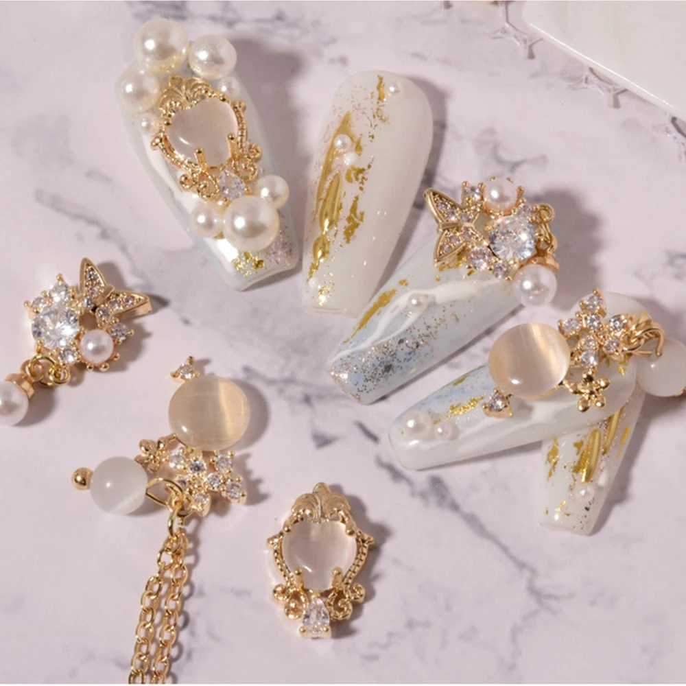 3D Bow Flower Crystal Pendant Chain Nail Art Decoration Metal Zircon Nail Art Jewelry Nail Accessories Charm Hand Tools W240829