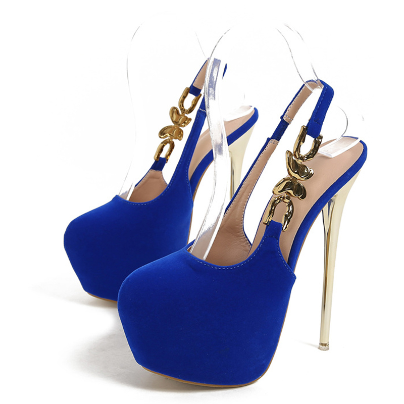 Liyke Elegant Women Wedding Banquet Prom Shoe Fashion Metal Butterfly Chain Back Strap Extreme High Heels Platform Pumps Size 42