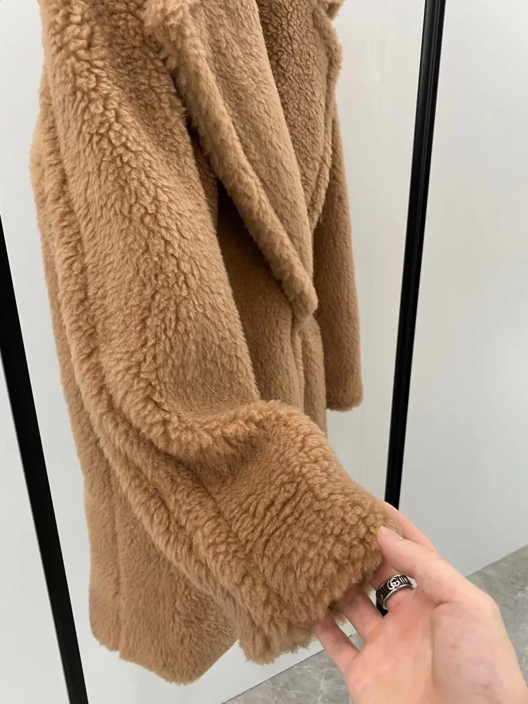 Short Teddy Coat 62% Alpaca 26% Wool 12% Silk Winter Thick Womens 240830