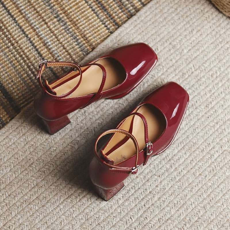 2024 New Women's Mary Janes Shoes High Quality Leather Shoes for Women Square Toe Shallow Buckle Strap Women's Shoes sandalias