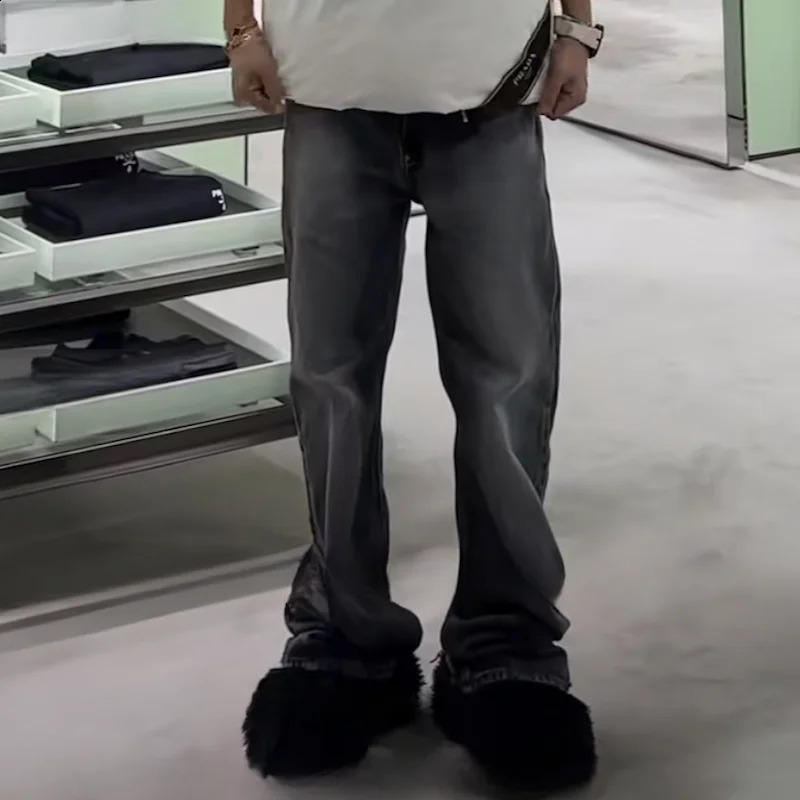 Black Gray Washed Casual Baggy Jeans for Men and Women Straight Loose Oversized Cargos Hip Hop Frayed Hole Denim Trousers 240826Z