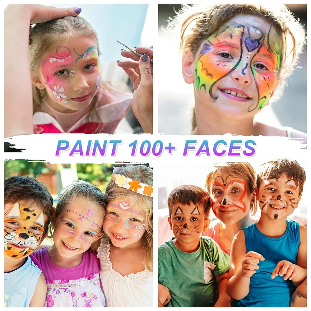 26 color and body painting palette kit Halloween makeup kit with 12 brushes 6 stickers used for role-playing party stage makeup 240829