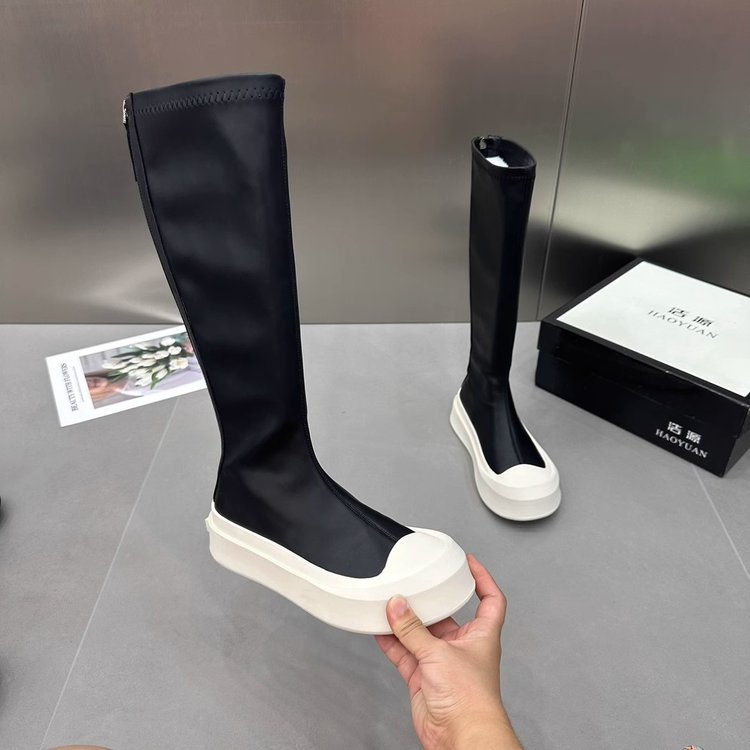 Ladies Women Ankle Shoes Slip On Mid Calf Boots Platform Soft PU Leather Long Boot Footwear Woman Fashion Spring Winter 15f3