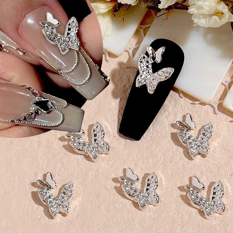 1 bag of 3D metal silver bow alloy nails artistic charm pearl nails rhinestones decorative glitter DIY jewelry accessories W240829