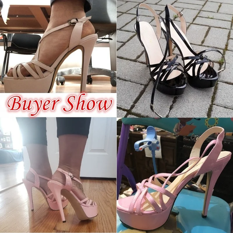 LOSLANDIFEN 2024 NEW 14CM Platform High Heels Sandals Sexy Ankle Strap Open Toe Gladiator Party Dress Women Shoes Plus Size 44