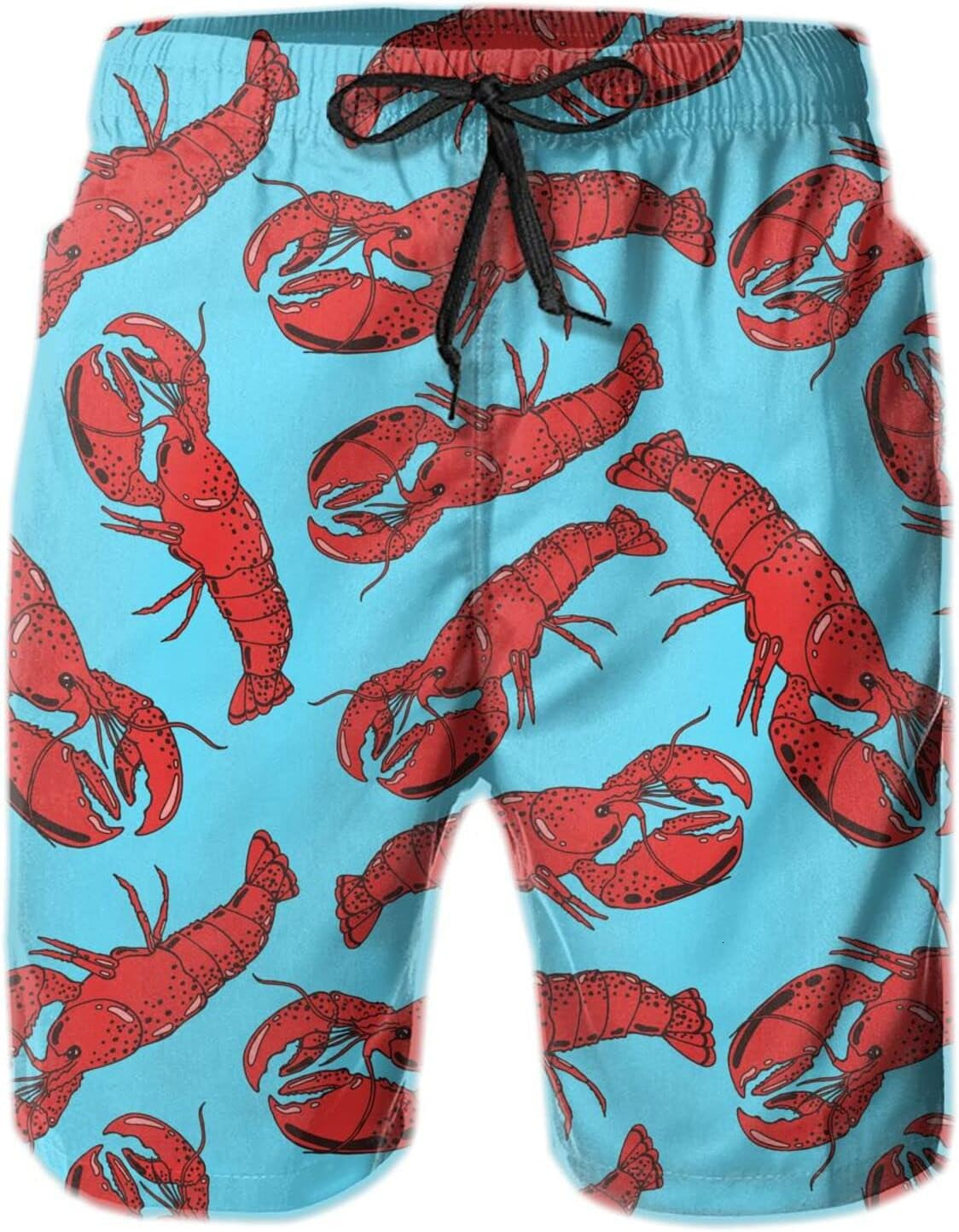 Mens Shorts 3D Printing Pattern Red Cooked Lobster Swim Trunks Quick Dry Fashion Beach Board Swimwear