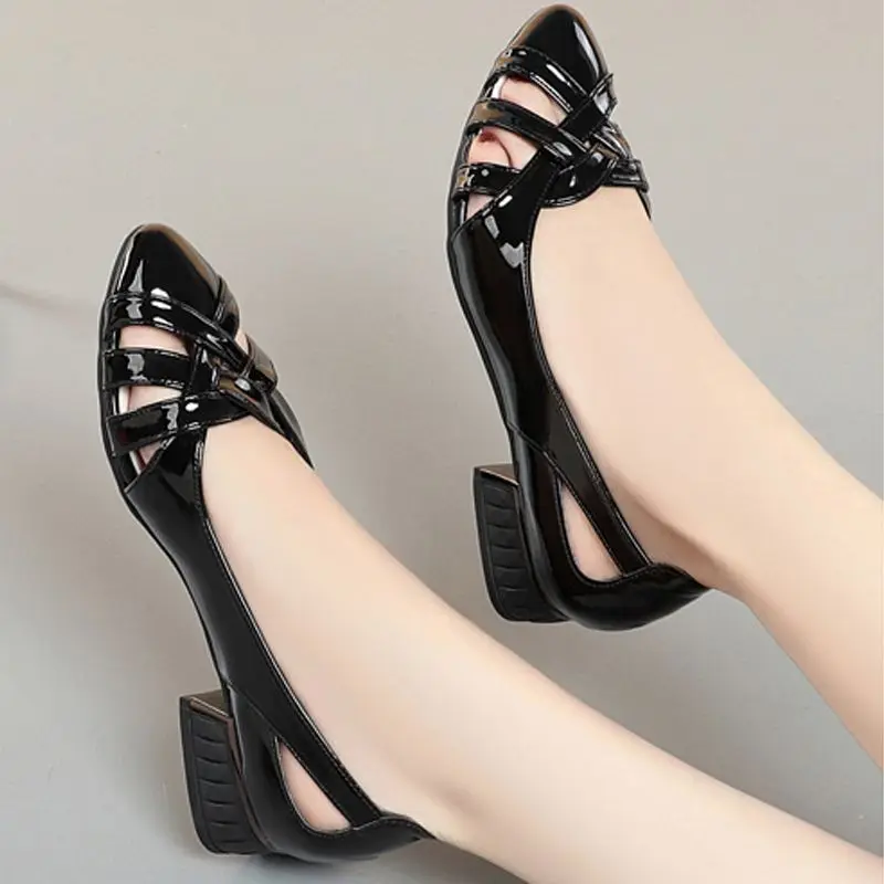 With Low Heels Blue Pointed Toe Sandals for Women Ladies Shoes Footwear Office Work Summer 2024 Luxury Shoe Comfort Vip Trend F