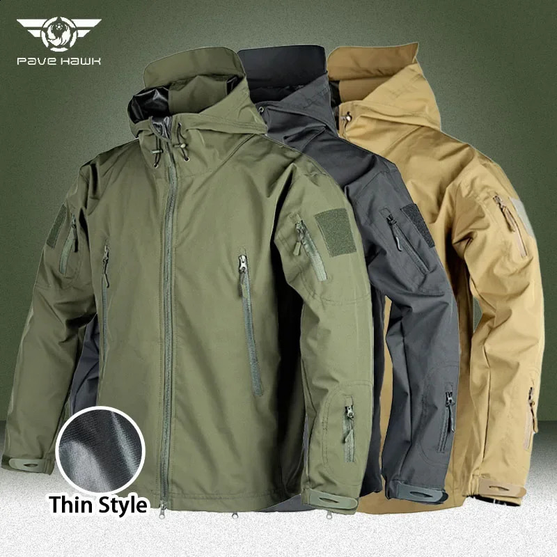 Waterproof Training Jacket Men Spring Autumn Multi-pocket Wear-resistant Windbreaker Coat Outdoor Shark Skin Thin Cargo Jackets 240829