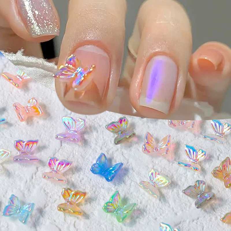 Aurora Glitter 3D Colorful Bow Nail Charm Accessories Jewelry DIY Resin Ergonomic Stickers Nail Decoration Accessories W240829