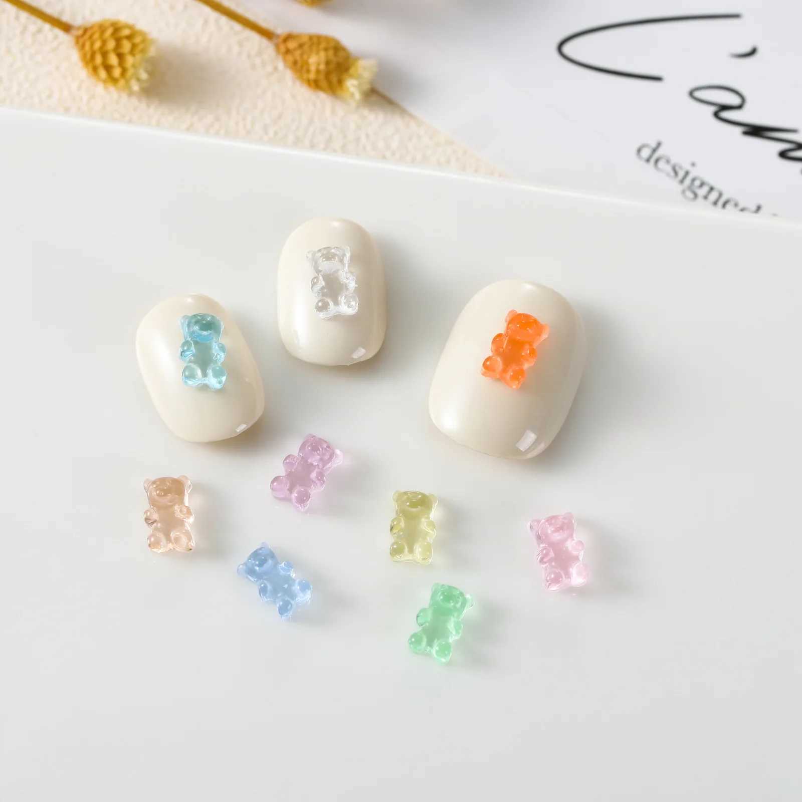 100Pcs nail art cute bear resin charm 4x7mm mini nail decoration 3D DIY handmade nail stone crafts W240829