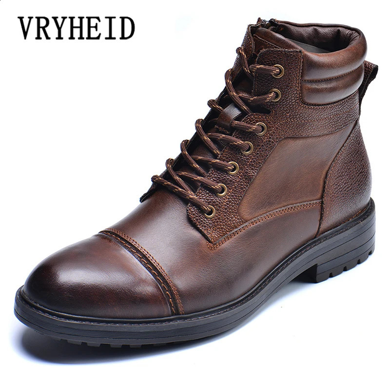 VRYHEID High Quality Men Boots Genuine Leather Autumn Winter High Top Shoes Business Casual British Ankle Boots Big Size 7.5-13 240819