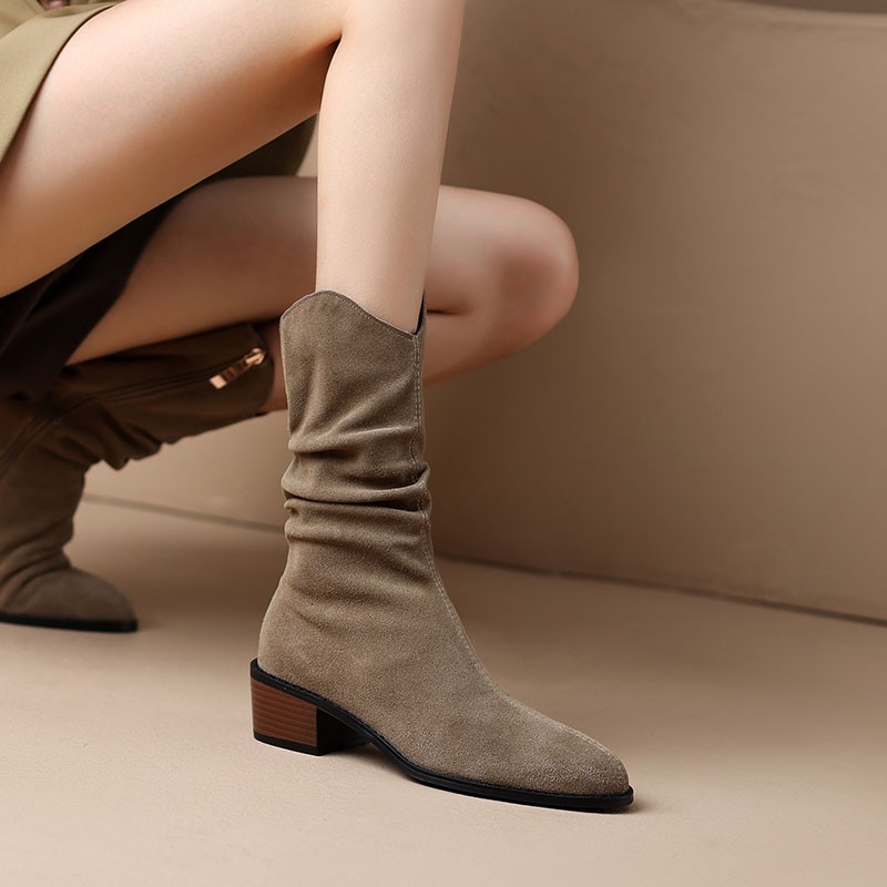 Fold Sexy Mid Calf Fashion Boots High Heels for Winter Women Shoes Autumn Female Pointed Toe Pumps ca67