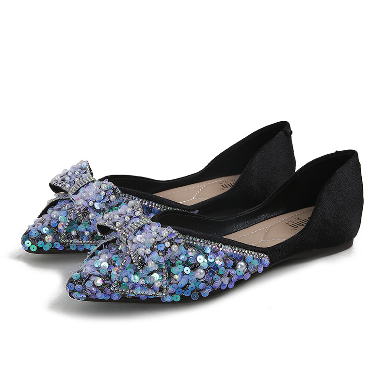 women pointed toe colorful glitter ballet flats pearl beading bowknot moccasins ladies designer crystal flat shoes comfy loafers