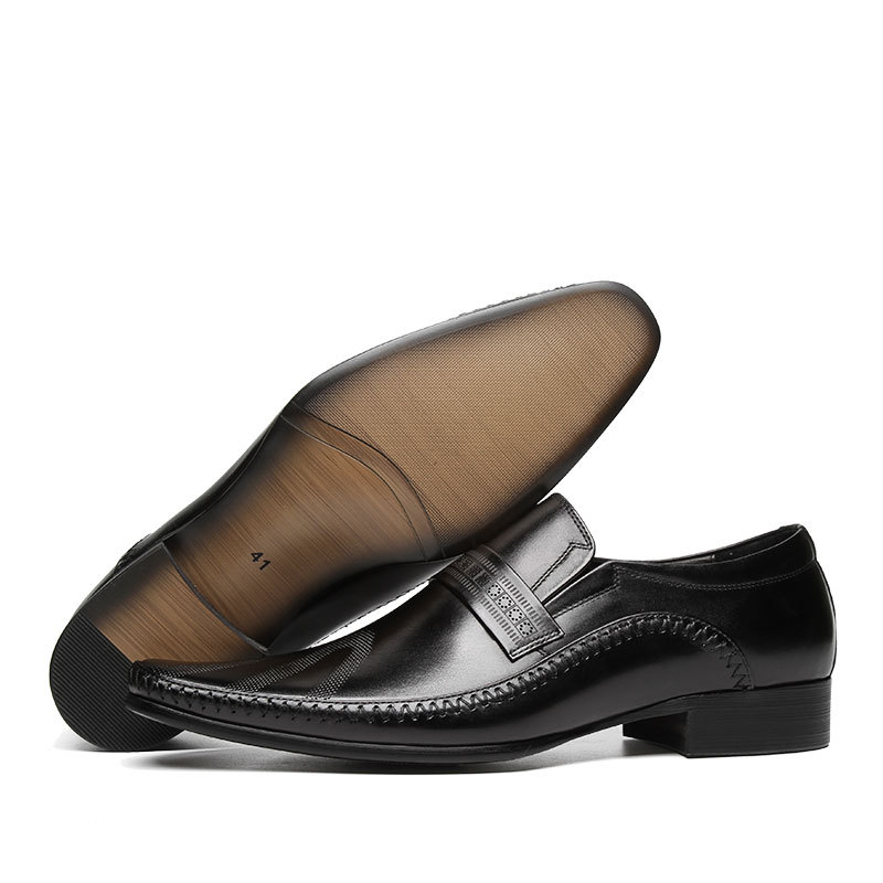 European Style Men Summer Wedding Shoes Genuine Leather Pointed Toe Platform Men Business Formal Shoes Black
