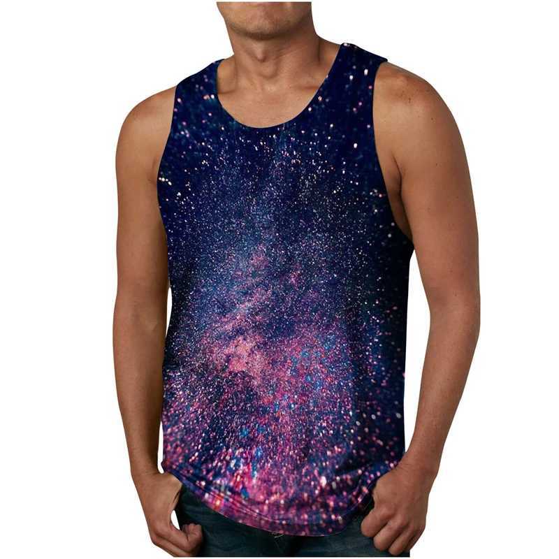 2023 New Rainbow Paint Splash 3D Printing Graffiti Mens Tank Top Mens Hip Hop Casual O-neck Vest Street Clothing Oversized TopW240718