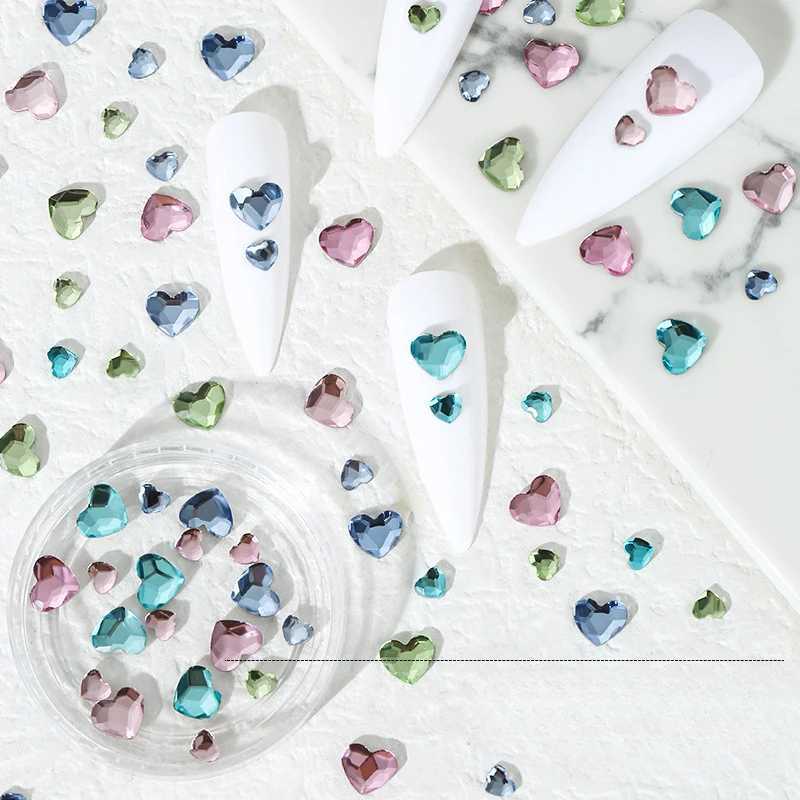 50 Sparkling Rhinestone Love Heart Nail Art Decorations Flat Bottom Multiple Colors W240829