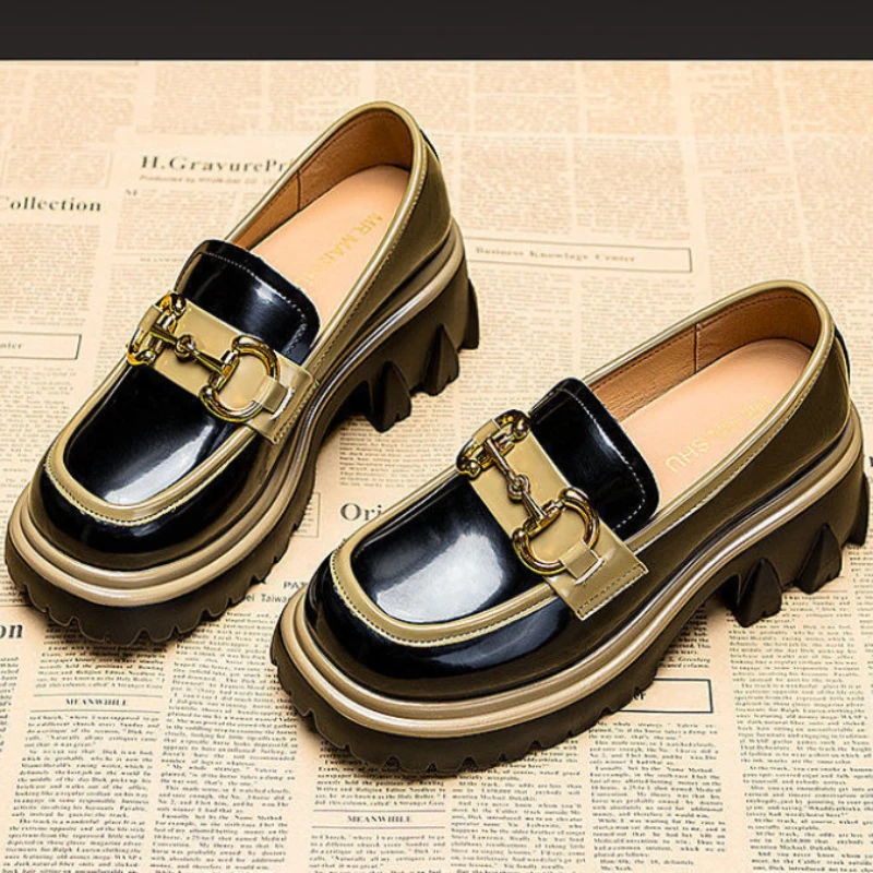 Autumn Shoes Spring Platform for Women British Style Loafers Leather Casual Shoe Thick-soled Heightened Pumps Breathable atos