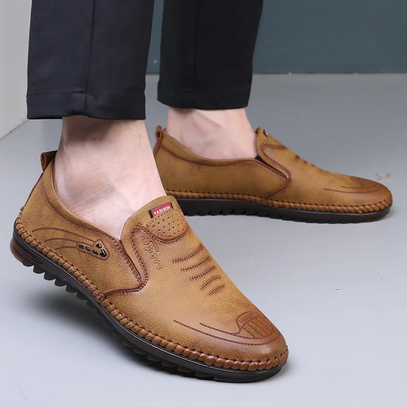 Men Casual Shoes Leather Shoes Luxury Loafers Men Non-slip Soft Soled Breathable Leather Shoe Slip on Driving Shoes Big Size 45