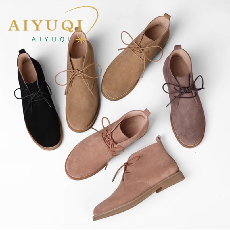 2024 AIYUQI Women's Ankle New Genuine Leather Lace-up Short Women Large Size Female Boots Winter Shoes Girls 27e7