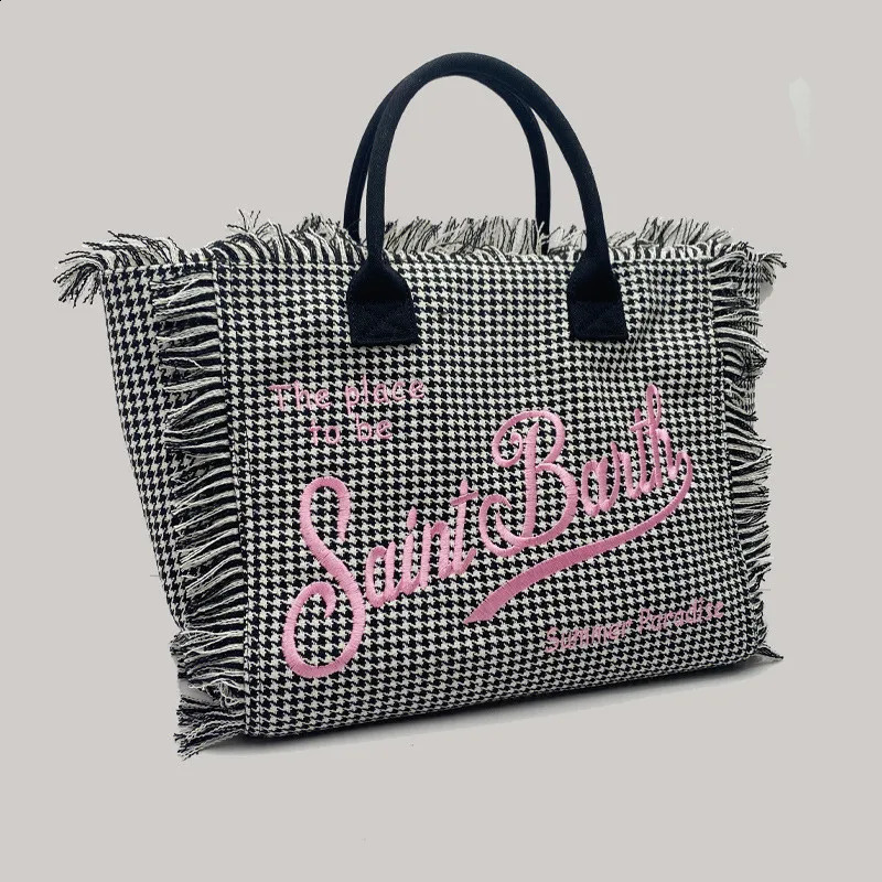 Casual Travel Beach Thousand Bird Check Handmade Tassel Bags Tote Ladies Large Capacity Handbags 240830 4