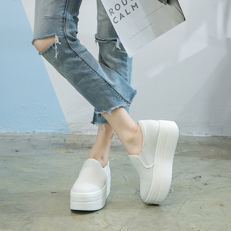 Fujin 6cm Women's Canvas Shoes Breathable Slip on Fashion Breathable Casual Shoes Spring Autumn Winter Platform Slip Shoes Women