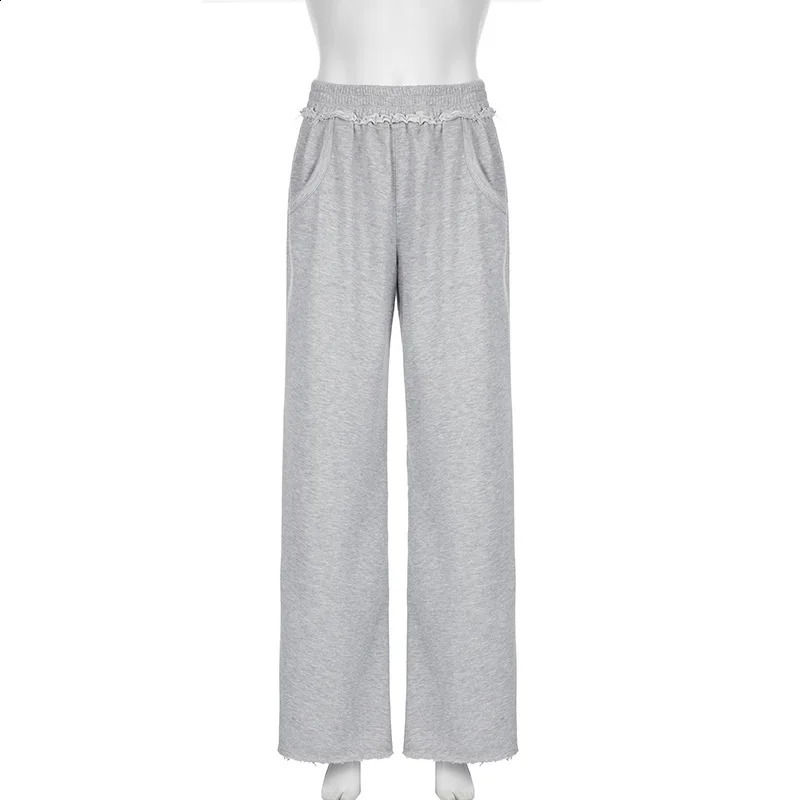 Deeptown Baggy Y2k Grey Sports Pants Womens Casual Retro Street Loose Long Leg 240827