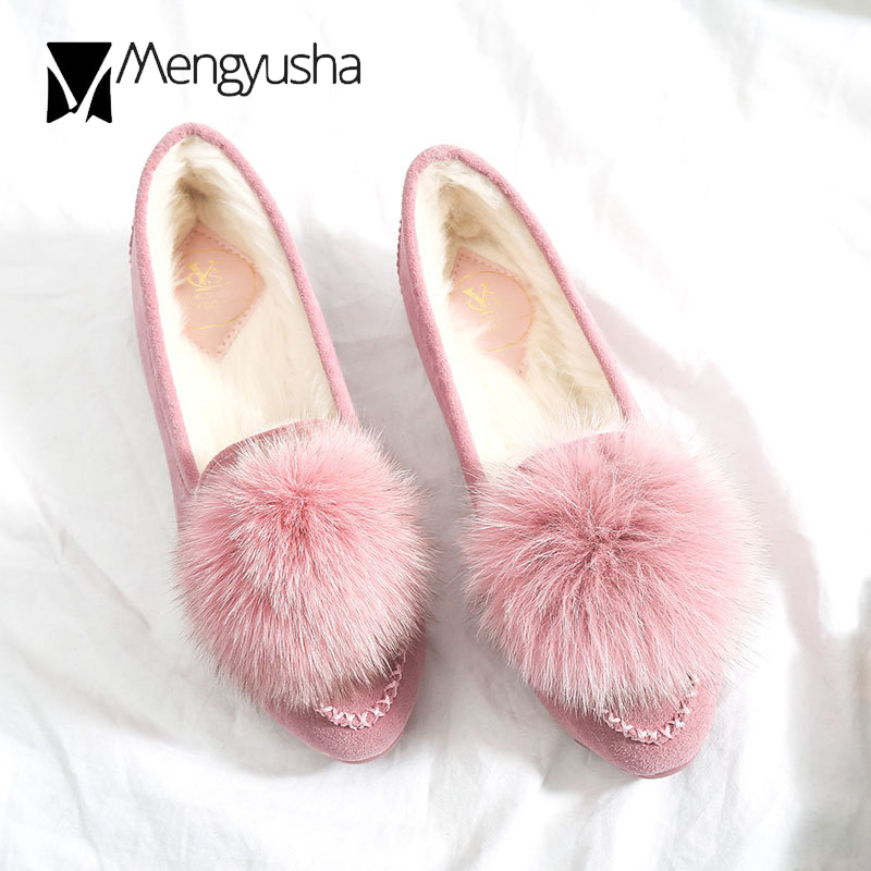 Cute pompom winter fur flat loafers women 9.5/10 espadrilles 2023 new arrival ballet flats slip on creepers comfort moccasins