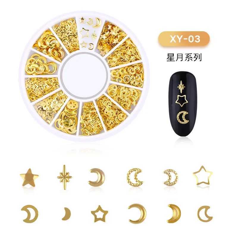 12 Girls Metal Rivets Nail Nails Mixed Heart Frame Moon Star Jewelry 3D DIY Cutting edge Nail Decoration Craft Accessories W240829