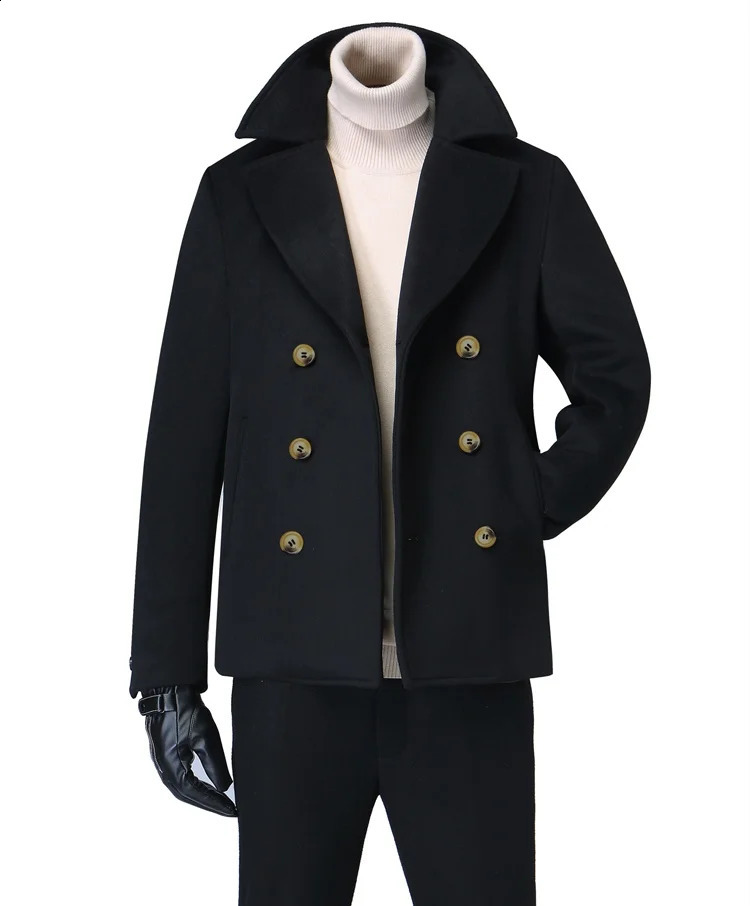 Mens business jacket with double corset for autumn/winter warm and slim fit short wool jacket with a lapel collar 240829