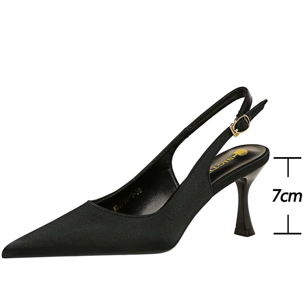 BIGTREE Shoes Women Sandals Pointed Kitten Heels Lady Summer Shoes Silks Satins Women Pumps Hollow Back Strap Heels Sandals 2023