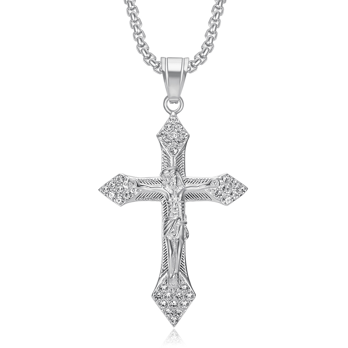 Retro Juses Corss Pendant Necklace Stainless Steel Gold Plated No Fade Jewelry