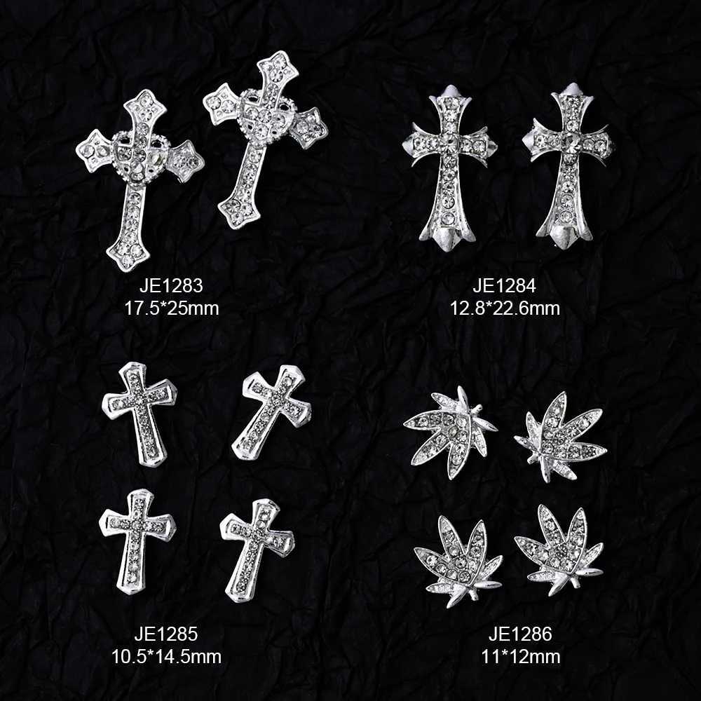 10 Luxury Silver Cross Nail Art Charm Jewelry Retro Alloy Rhinestone Flash 3D Nail Art DIY Punk Ergonomic Accessories W240829