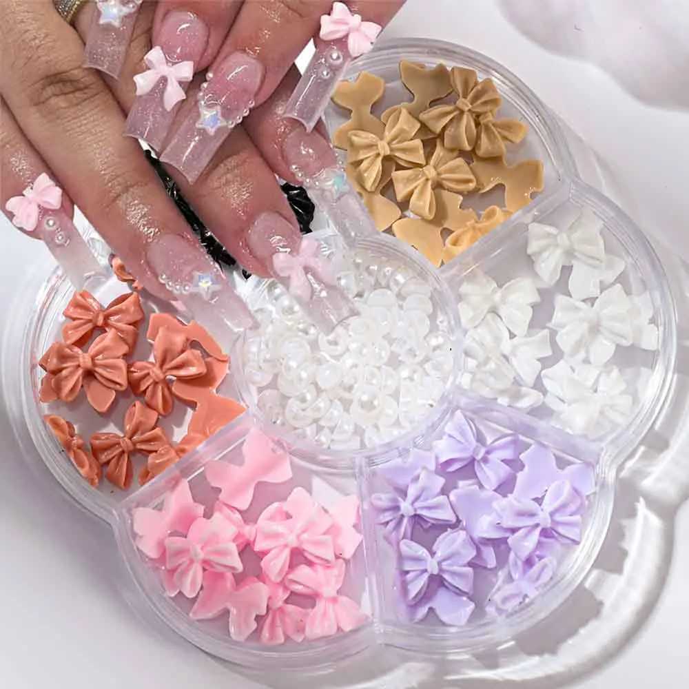 1BOX 3D Bow Nail Art Charm Parts Resin Hybrid Bow Design Nail Art Decoration Used for Handmade Jewelry Decoration DIY Accessories W240829