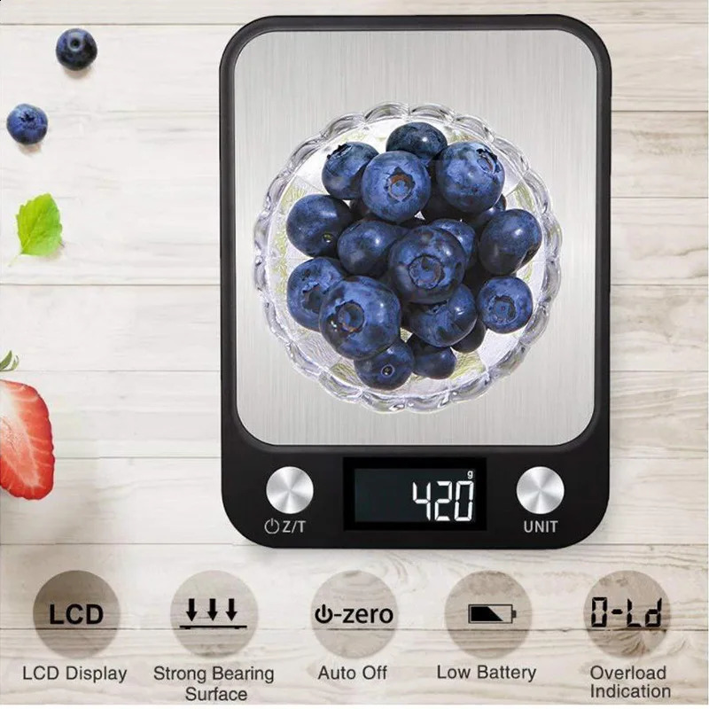 Kitchen Scale 15Kg/1g Weighing Food Coffee Balance Intelligent Electronic Digital Scale Stainless Steel Design for Cooking and Baking 240829