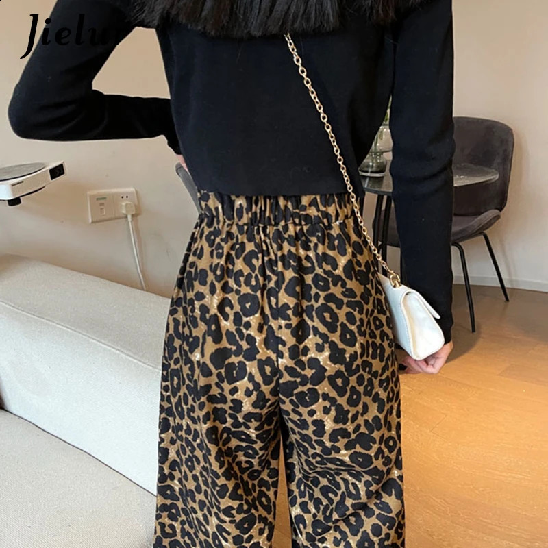 Jielur Fashion Leopard High Waist Womens Pants Vintage Casual Y2K Female Pants Young Streetwear Hip-Hop Wide Leg Trousers 240829