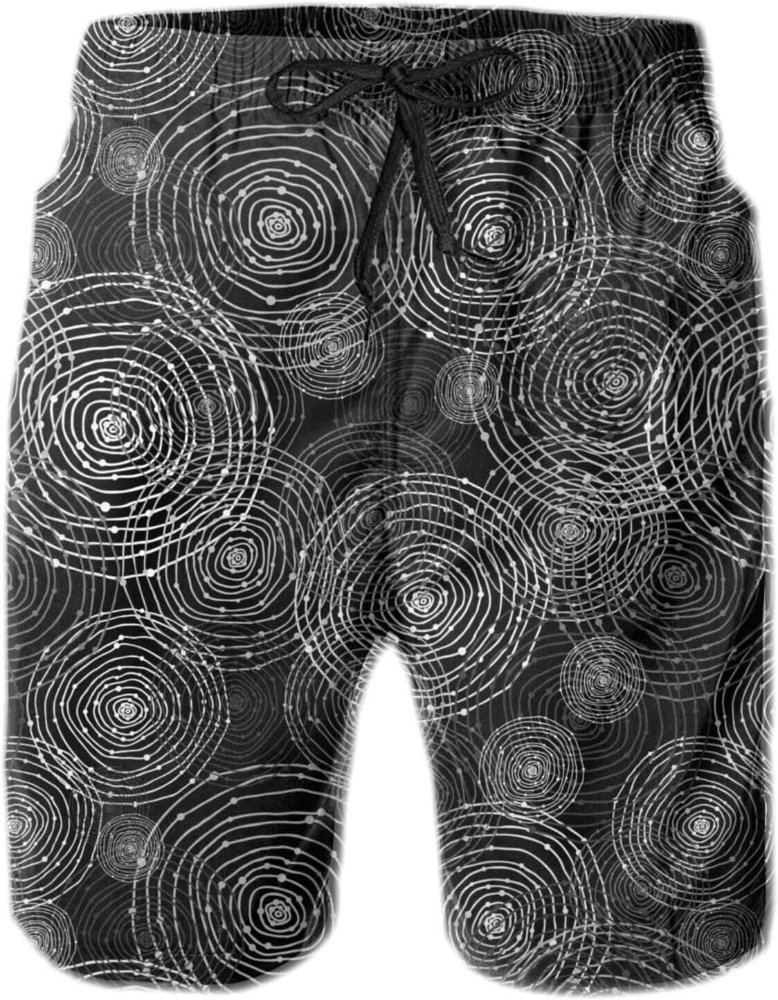 Mens Shorts 3D Printing Pattern White Circle In Black Swim Trunks Quick Dry Stylish Beach Board Swimwear