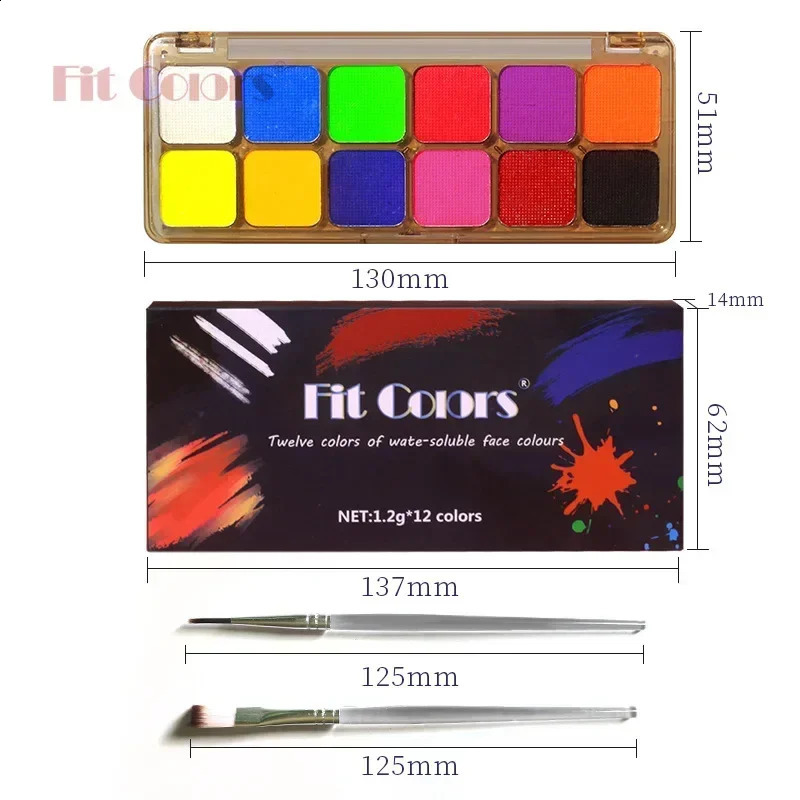 12 colors body painting oil water-based active eyeliner UV light painting Halloween Christmas makeup palette with brush 240829