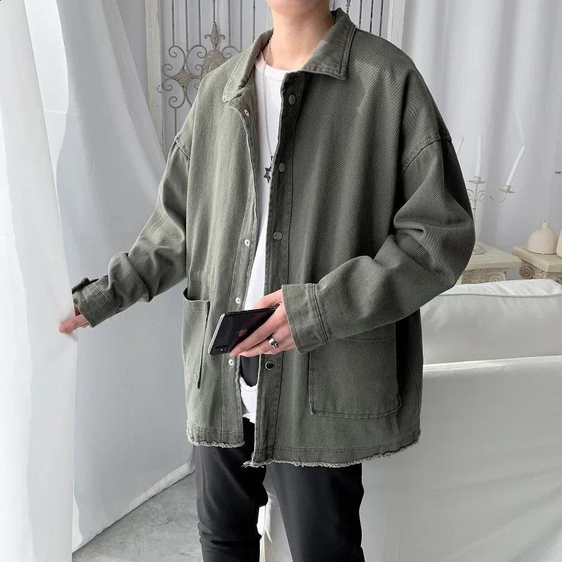 Trendy Spring Loose-fit Solid Color Work Jacket For Men Casual Student Vintage Style Top Clothing Regular Length 240830