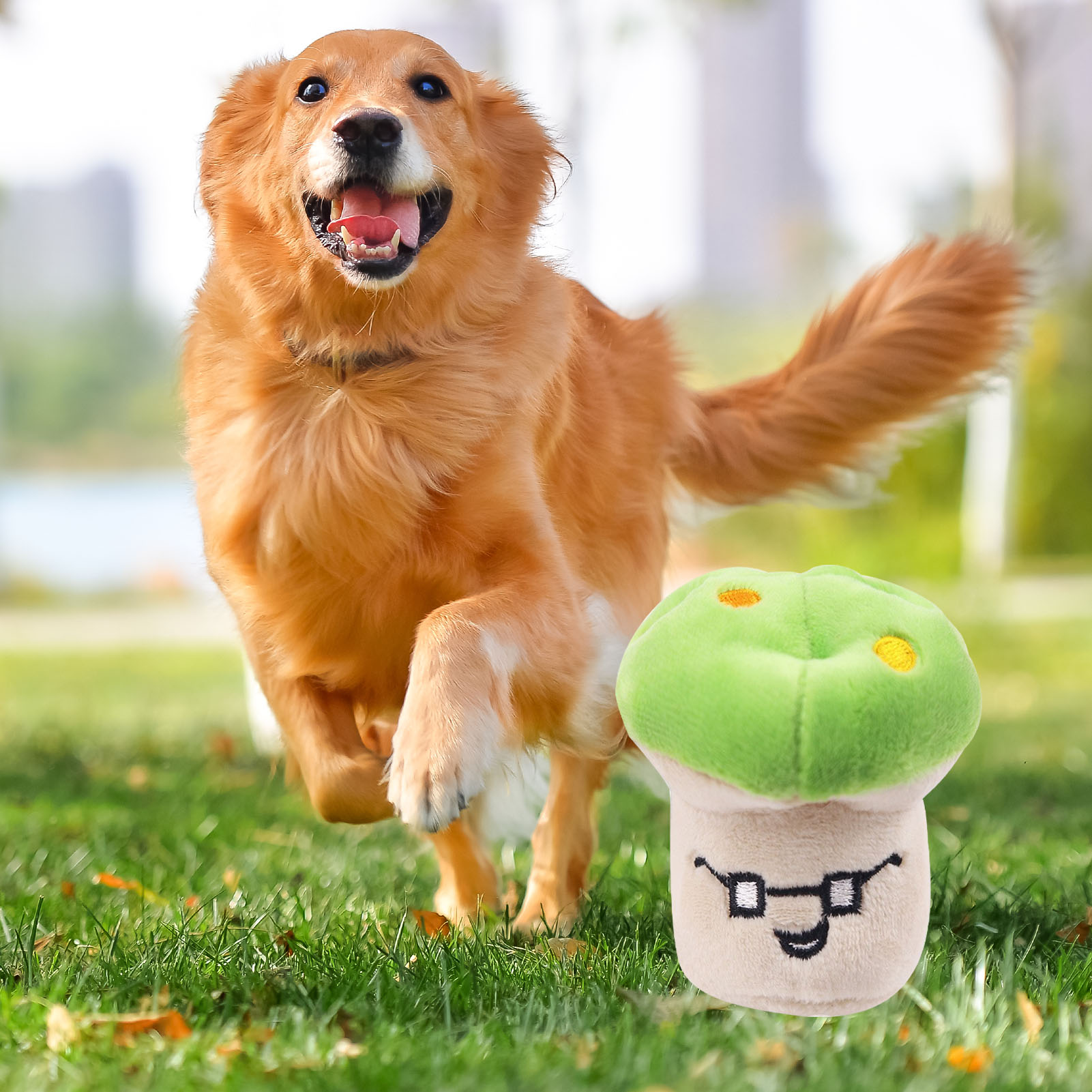 Plush Dog Toy Cartoon Mushroom Shaped Bite Resistant Teeth Grinding Reduce Boredom Interactive Puppy Chew Toy