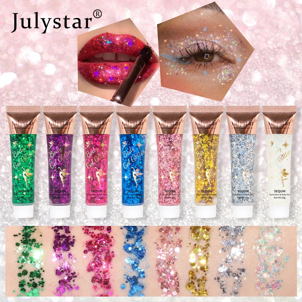 Julystar Mermaid Scale gel sequins eye shadow liquid lip color body polarization phase sequins eye shadow 240829