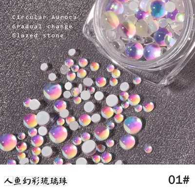 1 box of mermaid bubble beads nail rhinestones charm mixed round flat back macaron beads French nail decoration gemstone DIY accessories R#Y2K W240829
