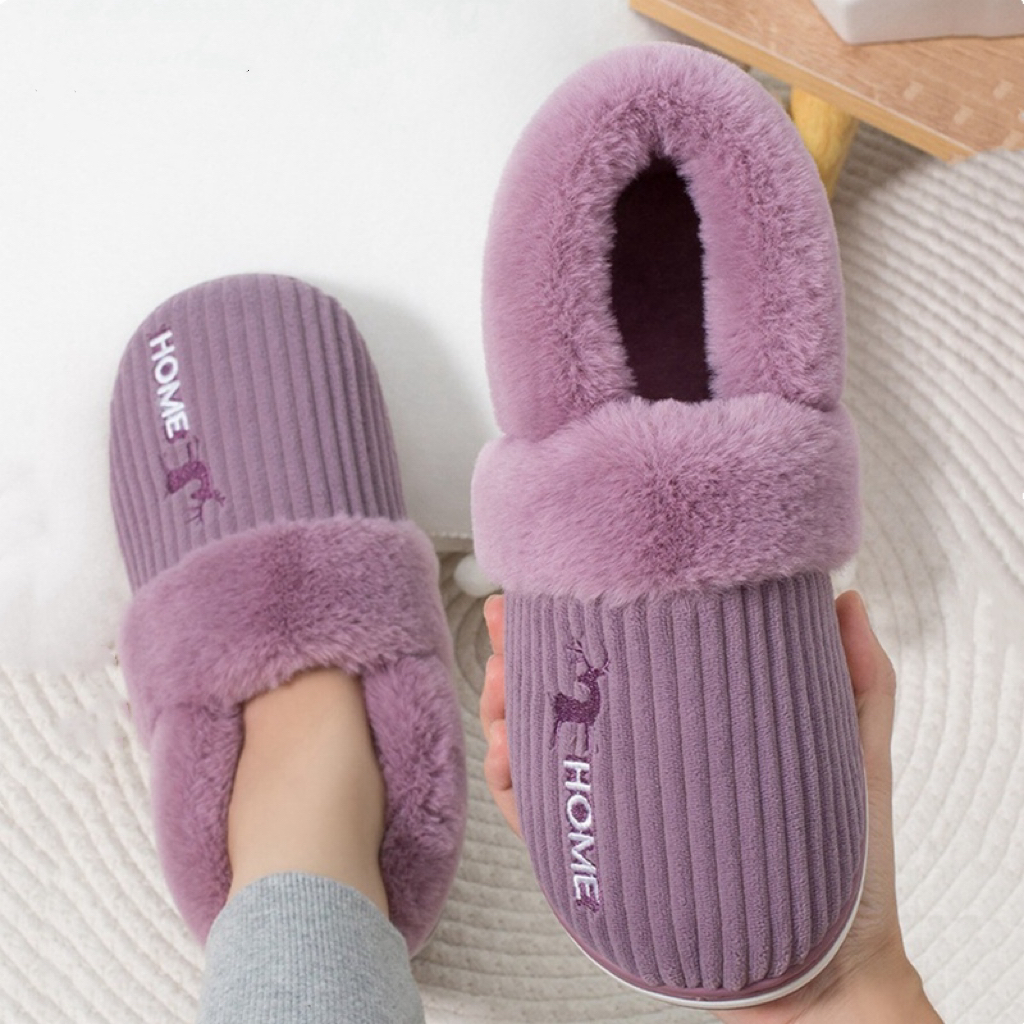 Unisex Corduroy House Slippers, Winter Cotton Home Shoes, Indoor Outdoor Warm Flats