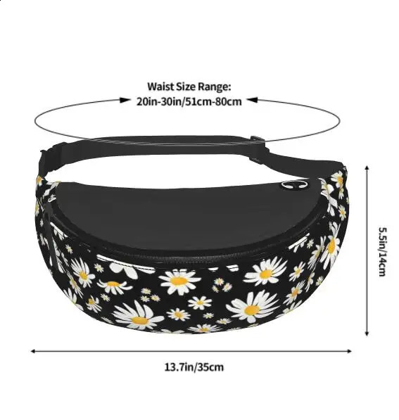 Cute Daisy Flowers Waist Bag With Headphone Hole Belt Adjustable Sling Pocket Fashion Hip Bum For Women Men 240830Z