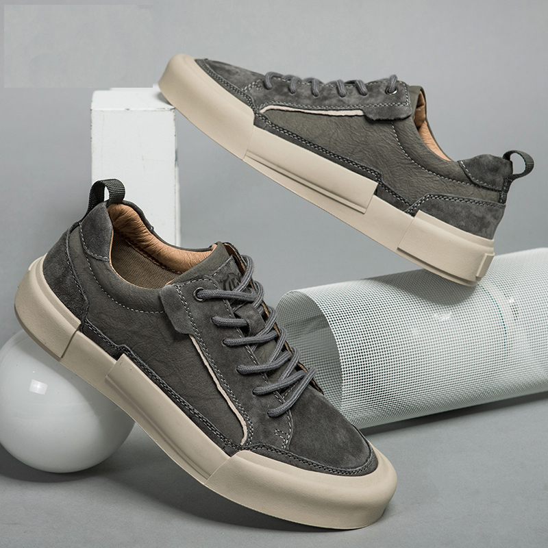 Suede Skateboard Men: Sneakers, Leather Soled Lace-Up Comfy Hot Tooling Walking Shoes, Mens Retro Platform Shoes For Casual Travel Men: Sneakers, ,